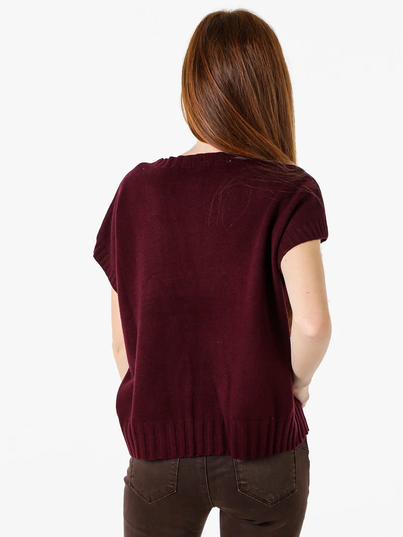 Maglione donna oversize a maniche corte - bordeaux