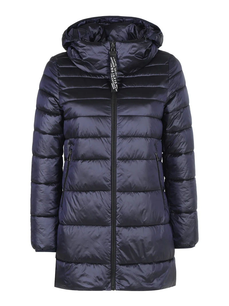 Giubbotto donna imbottito con cappuccio - blu scuro