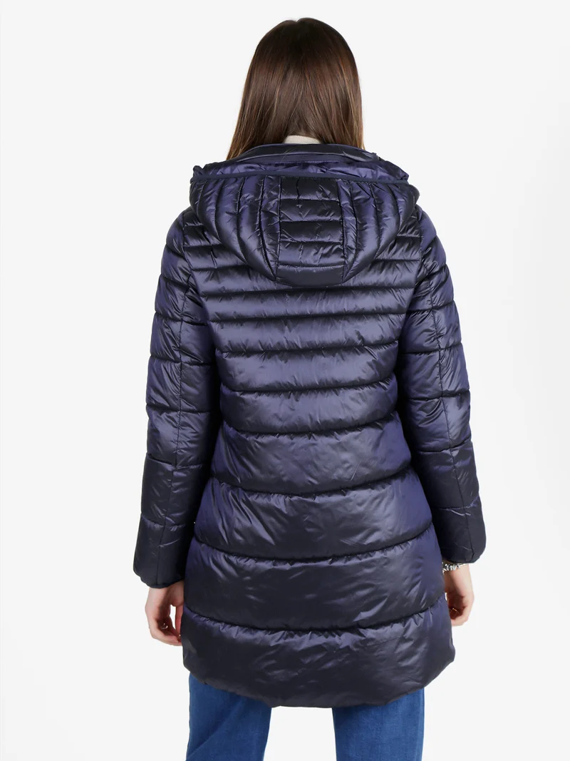 Giubbotto donna imbottito con cappuccio - blu scuro