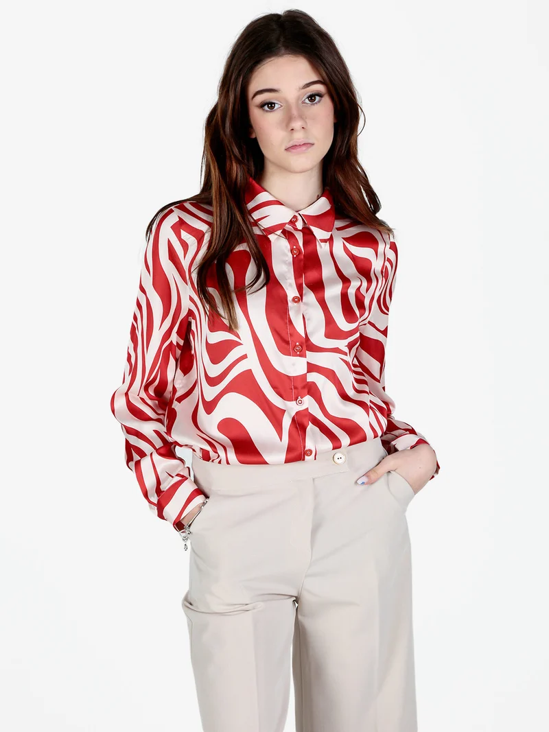 Camicia da donna effetto seta a maniche lunghe - arancione