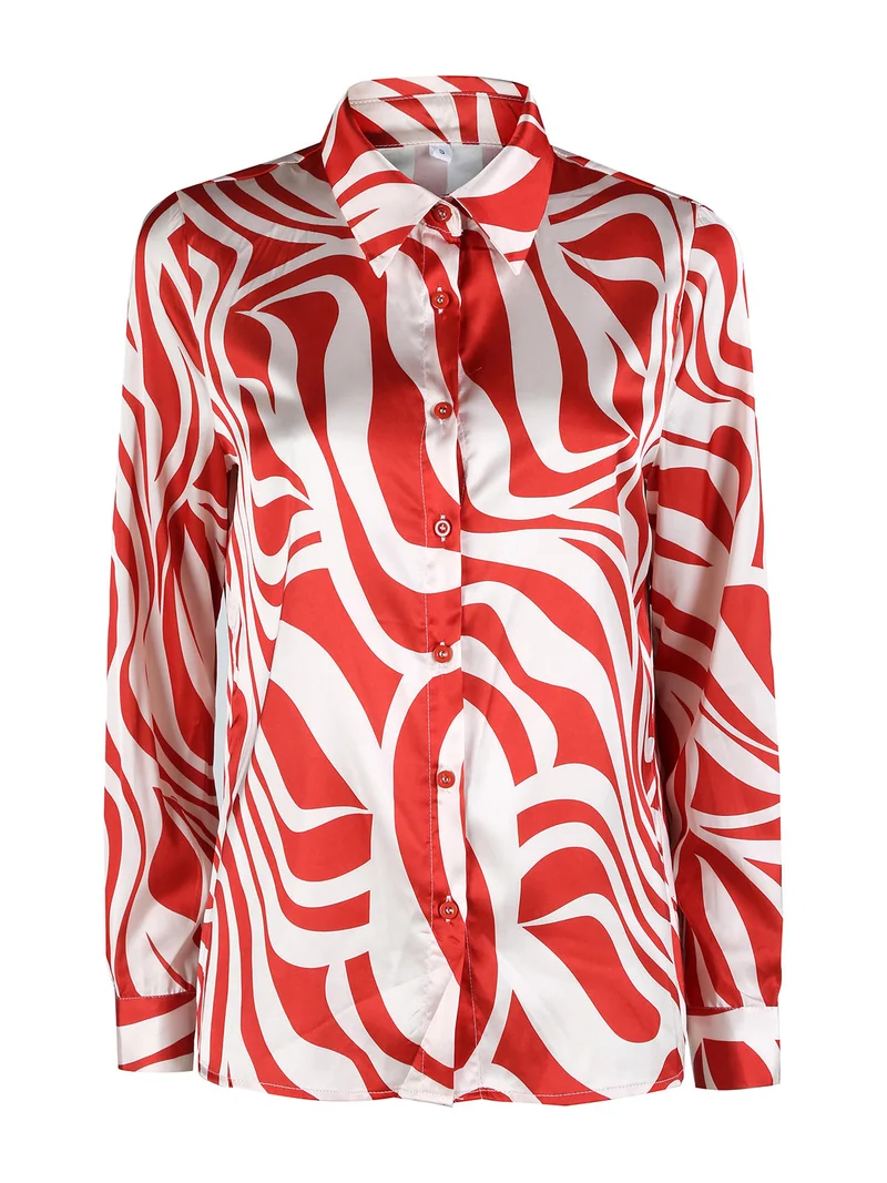 Camicia da donna effetto seta a maniche lunghe - arancione