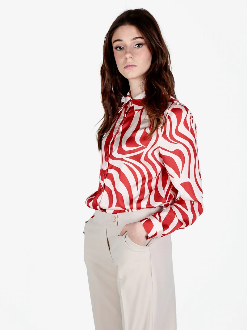Camicia da donna effetto seta a maniche lunghe - arancione