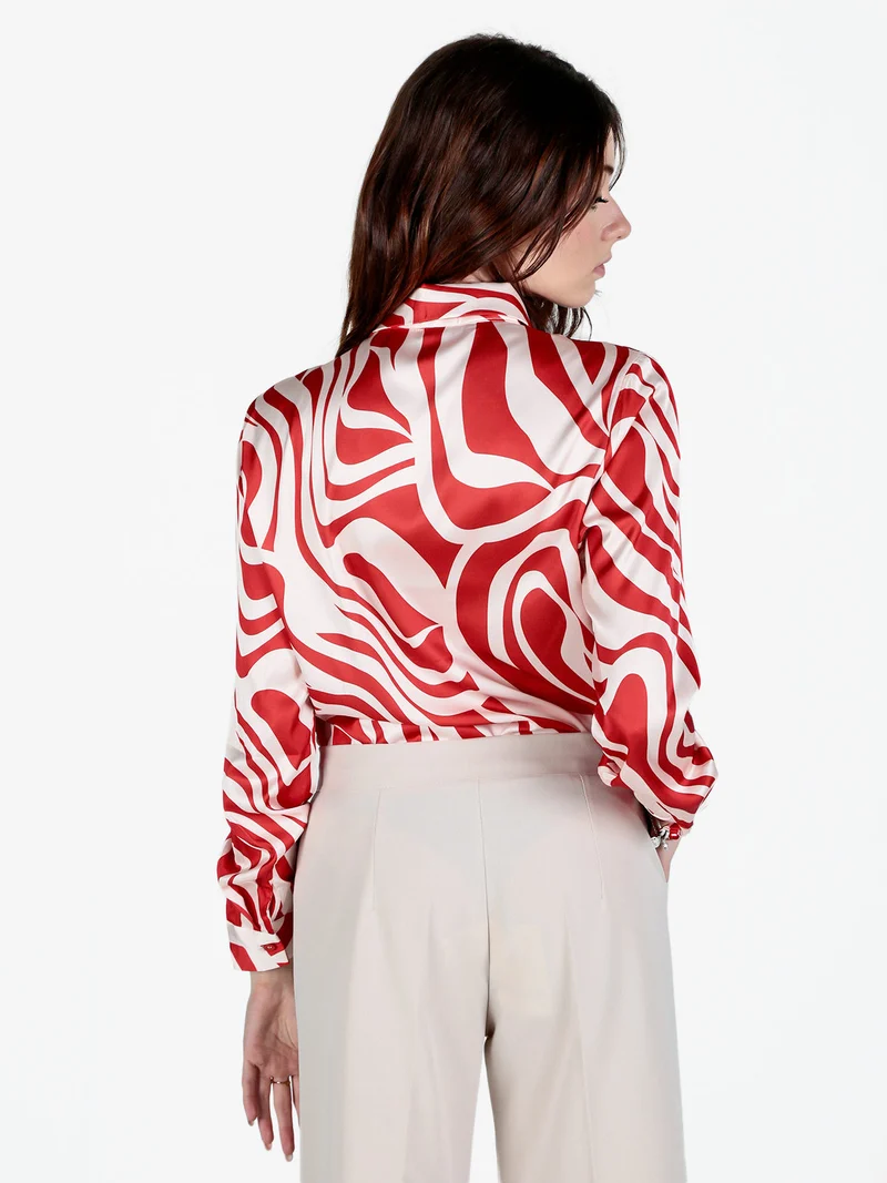 Camicia da donna effetto seta a maniche lunghe - arancione