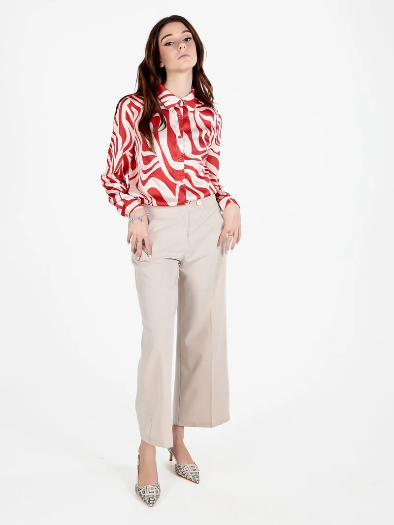 Camicia da donna effetto seta a maniche lunghe - arancione