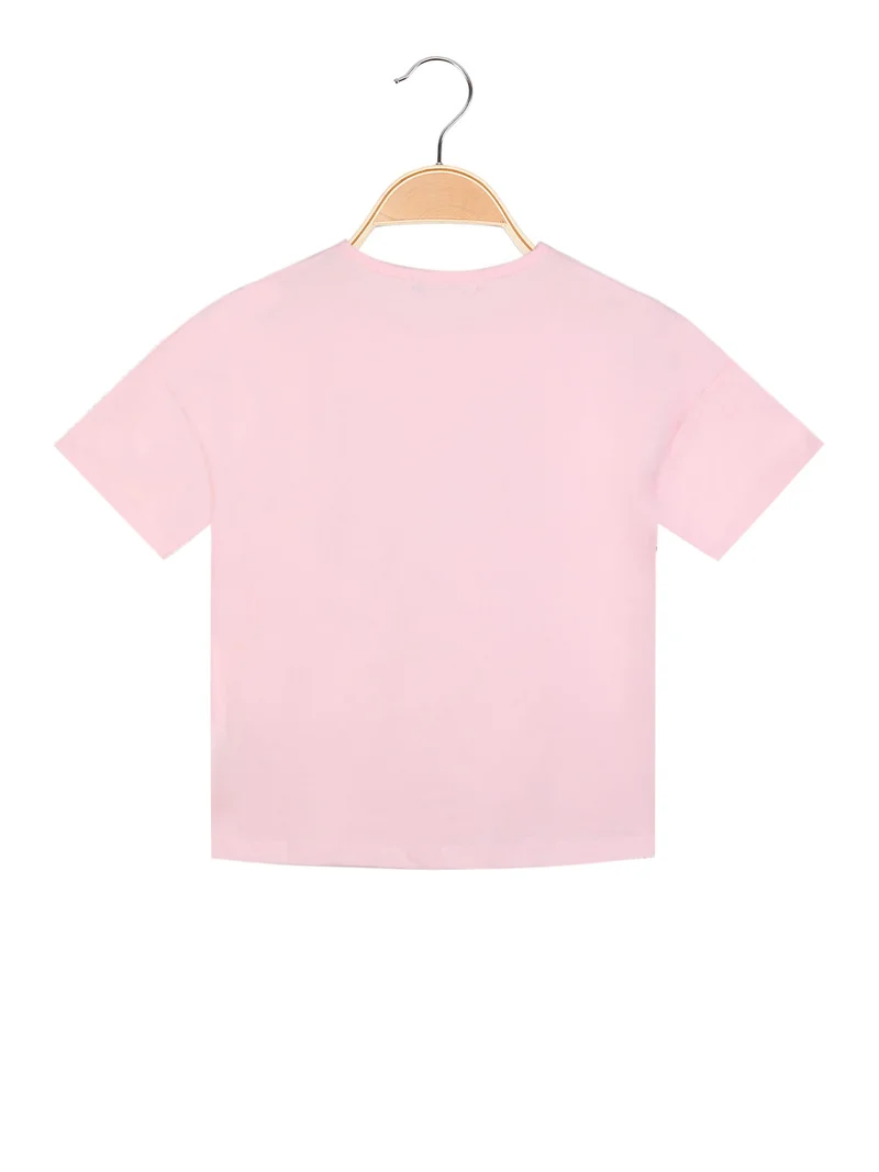 T-shirt manica corta da bambina con strass - rosa