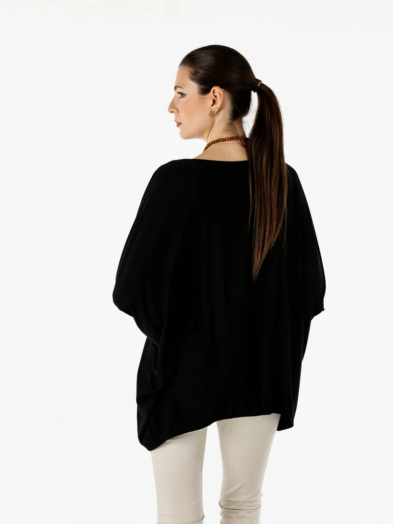 Maxi blusa da donna in viscosa con maniche a pipistrello - nero