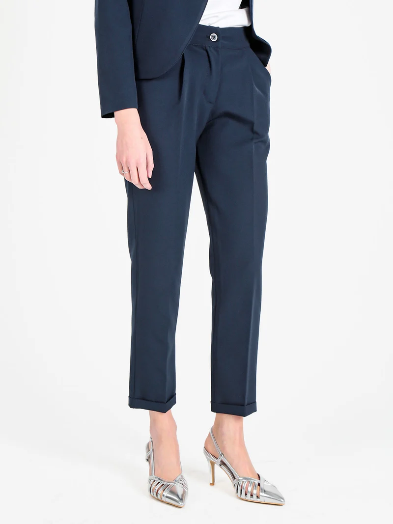 Pantaloni classici da donna con risvolto - blu scuro