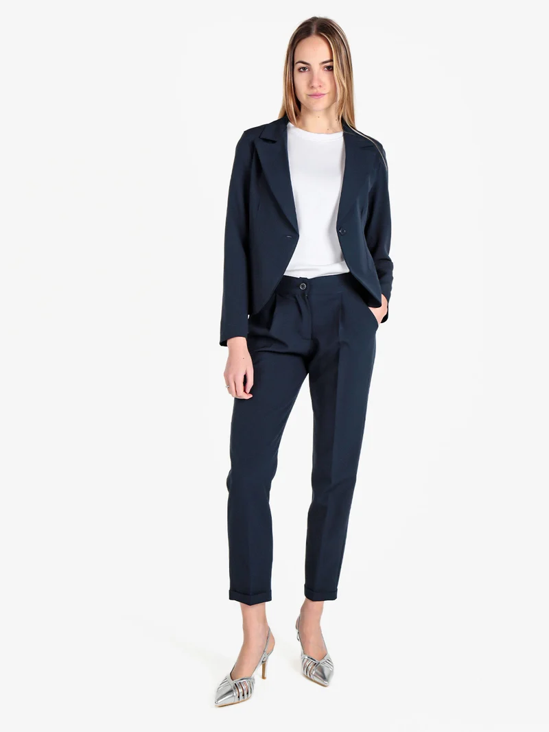 Pantaloni classici da donna con risvolto - blu scuro