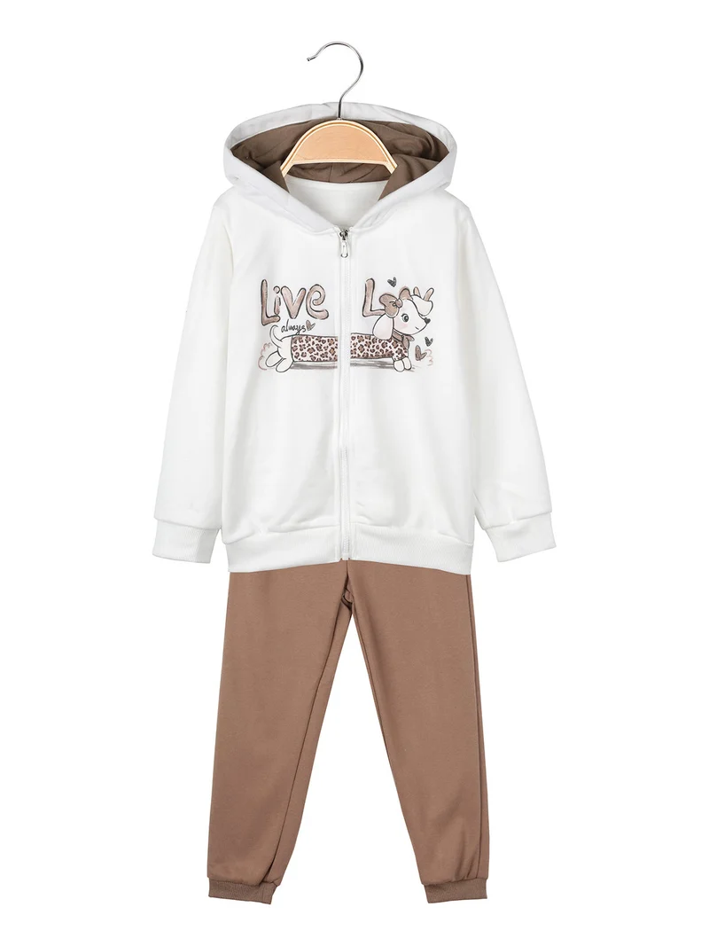 Completo 3 pezzi da bambina con cappuccio e zip - bianco