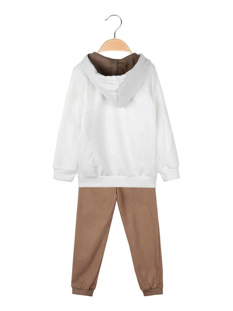 Completo 3 pezzi da bambina con cappuccio e zip - bianco