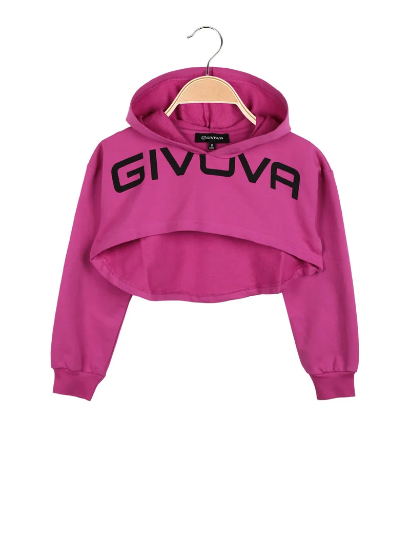 Felpa cropped da ragazza con cappuccio - fucsia