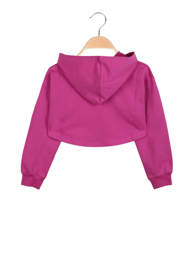Felpa cropped da ragazza con cappuccio - fucsia