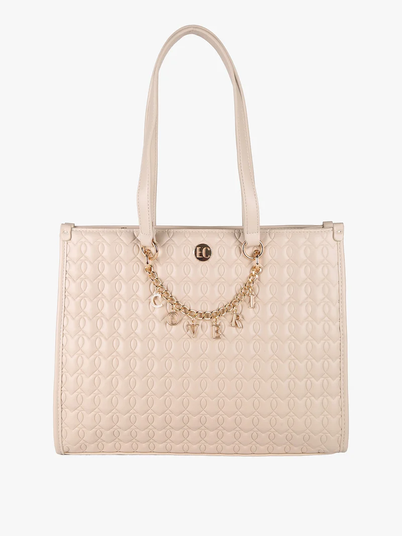 Borsa donna trapuntata con ciondoli - beige