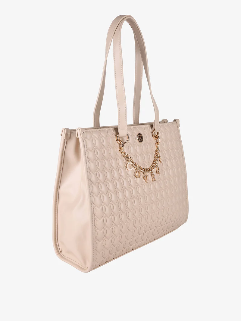 Borsa donna trapuntata con ciondoli - beige