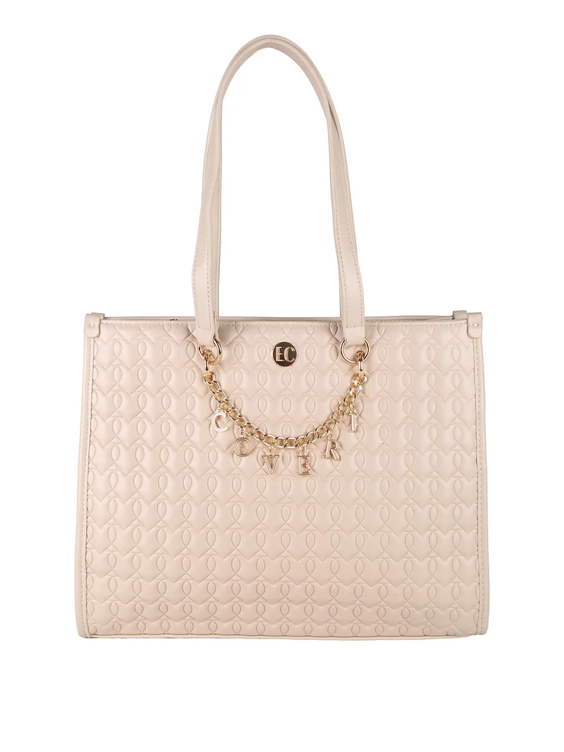Borsa donna trapuntata con ciondoli - beige