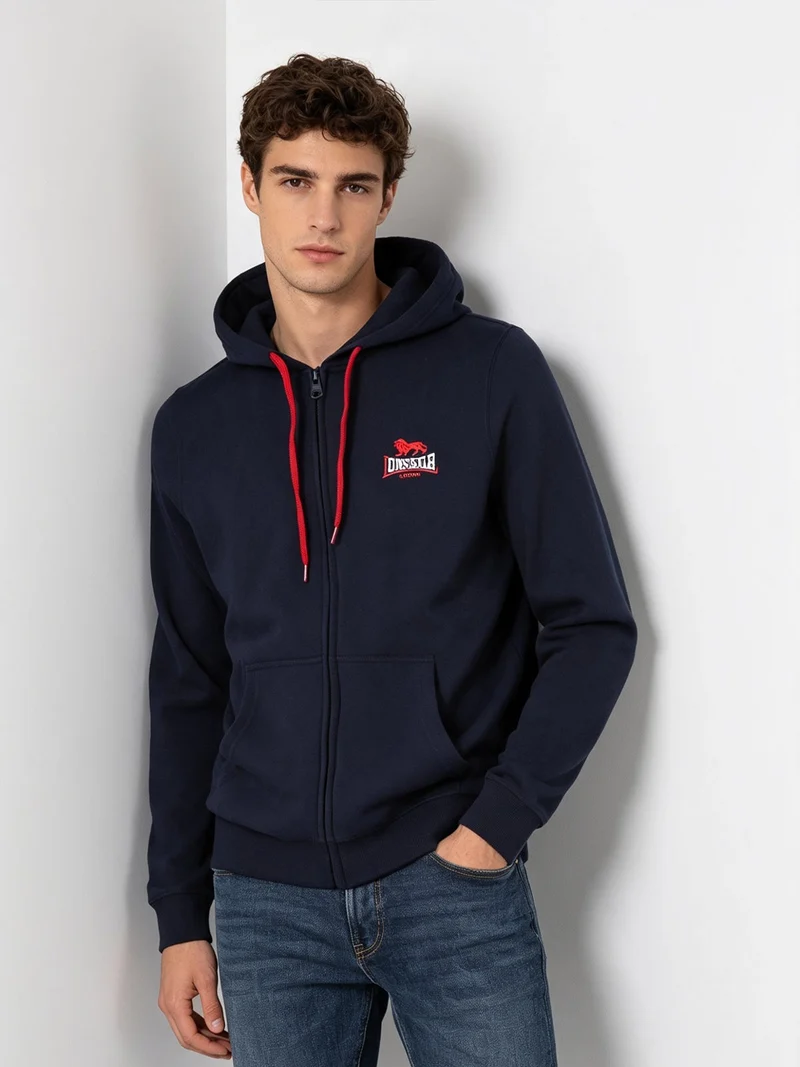Felpa sportiva da uomo con cappuccio e zip - blu scuro