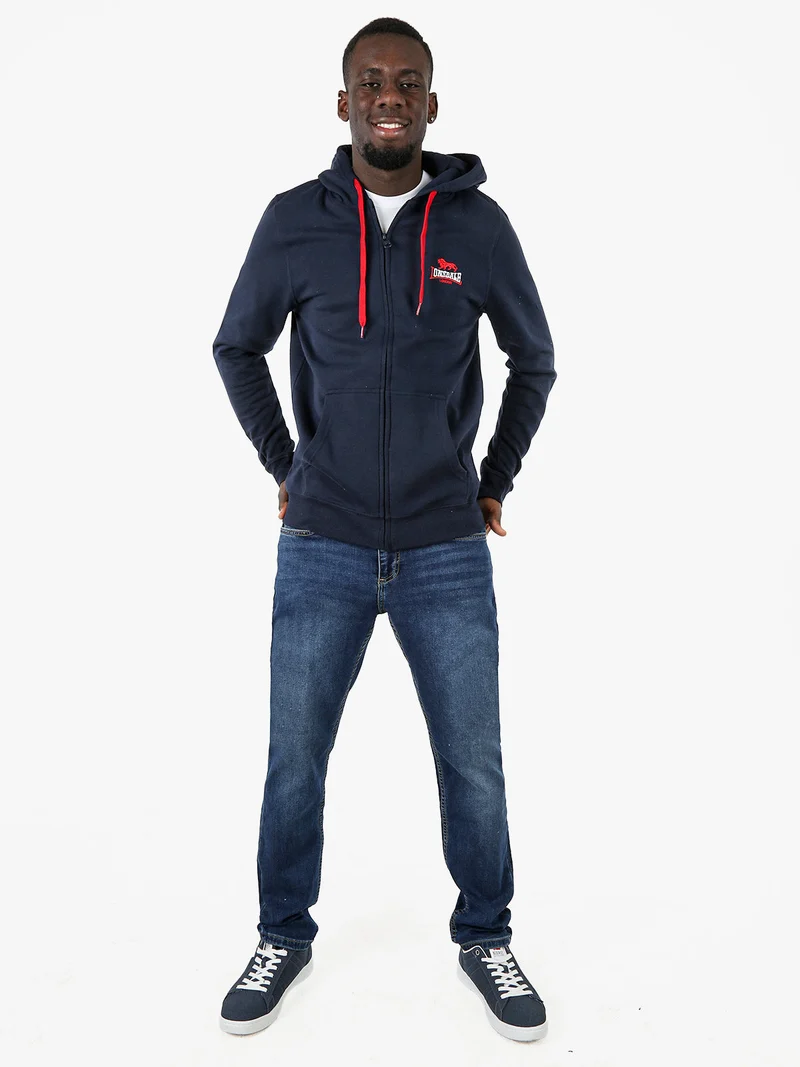Felpa sportiva da uomo con cappuccio e zip - blu scuro