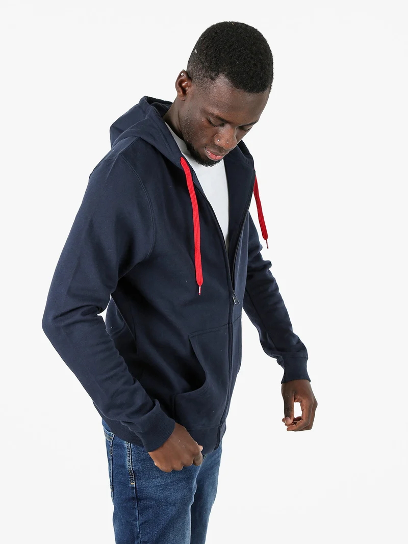 Felpa sportiva da uomo con cappuccio e zip - blu scuro