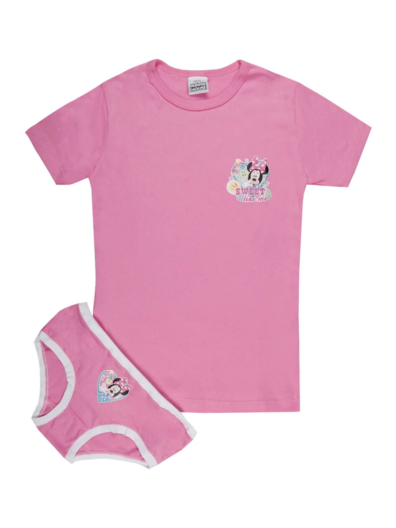 Minnie completo intimo da bambina 2 pezzi t-shirt + slip - rosa