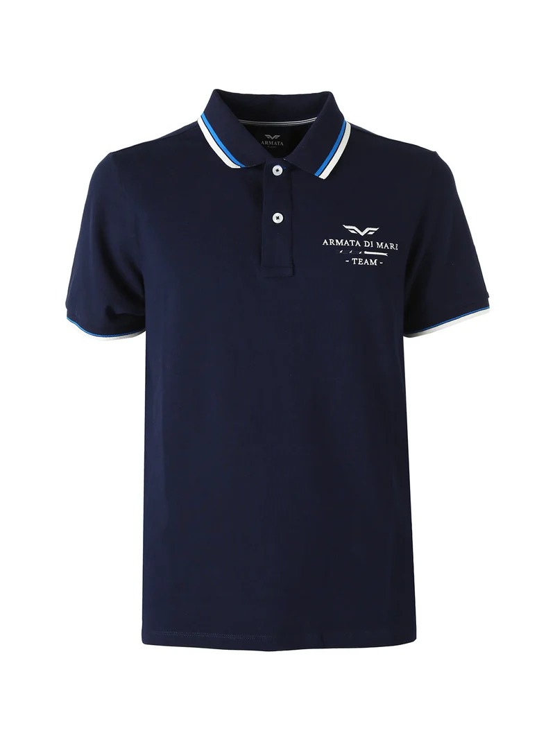 Polo da uomo in cotone a maniche corte con stampa - blu scuro