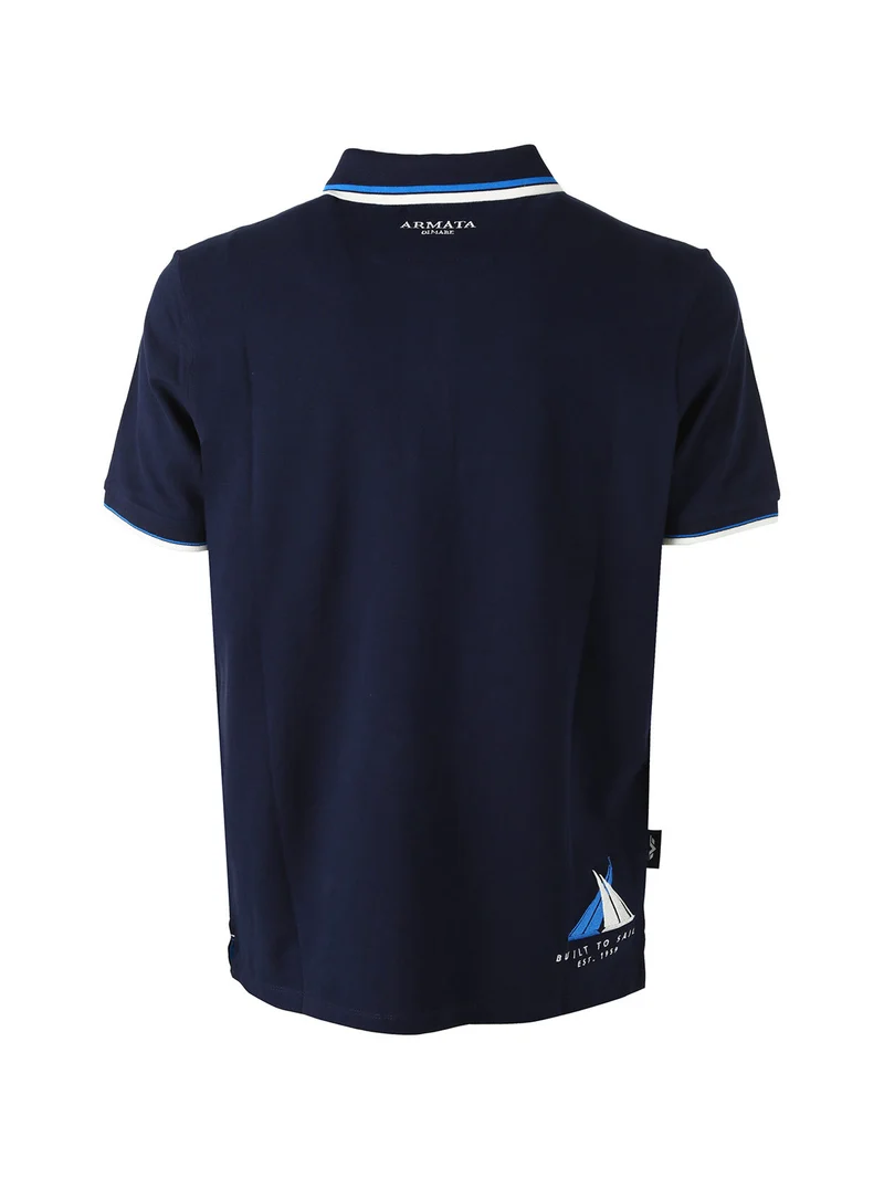 Polo da uomo in cotone a maniche corte con stampa - blu scuro