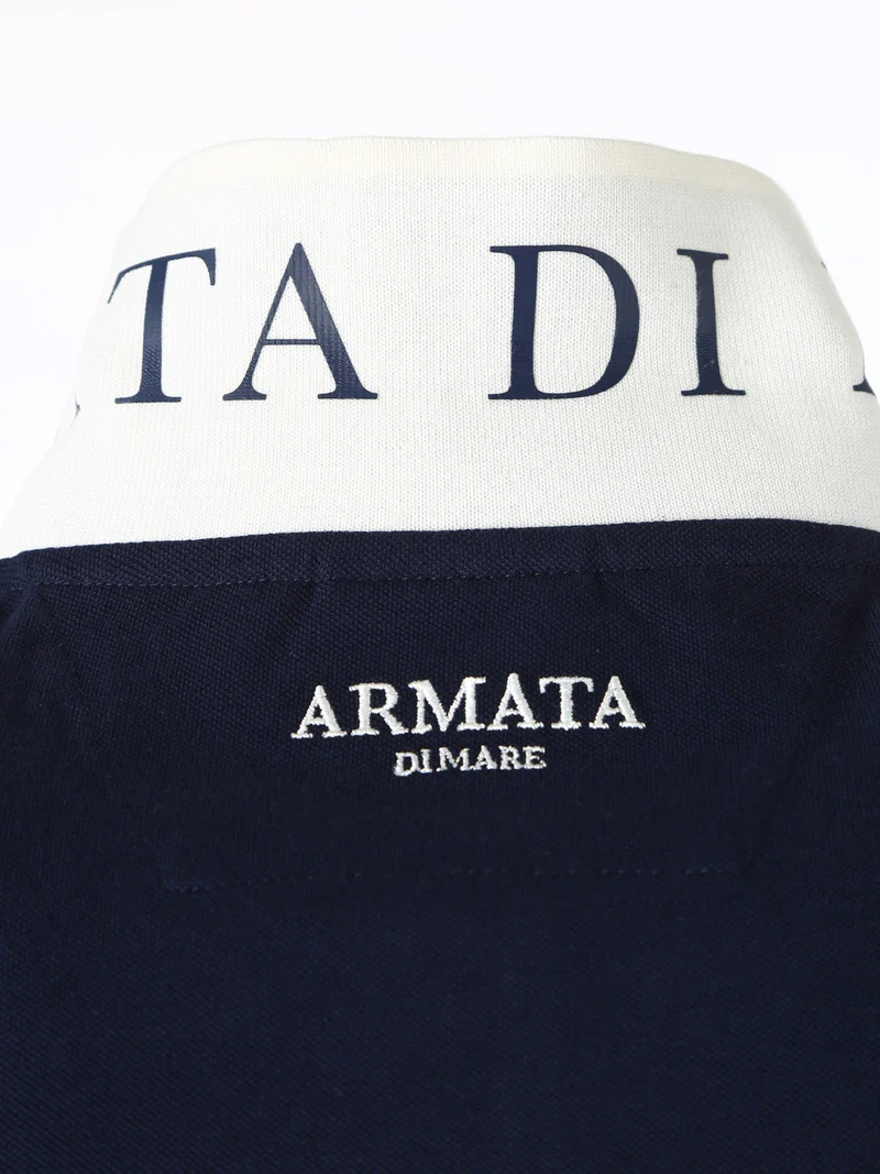 Polo da uomo in cotone a maniche corte con stampa - blu scuro