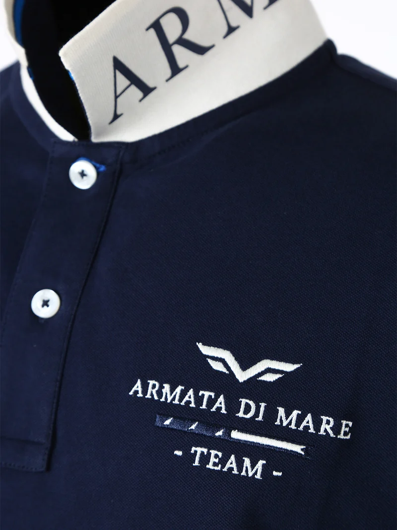 Polo da uomo in cotone a maniche corte con stampa - blu scuro