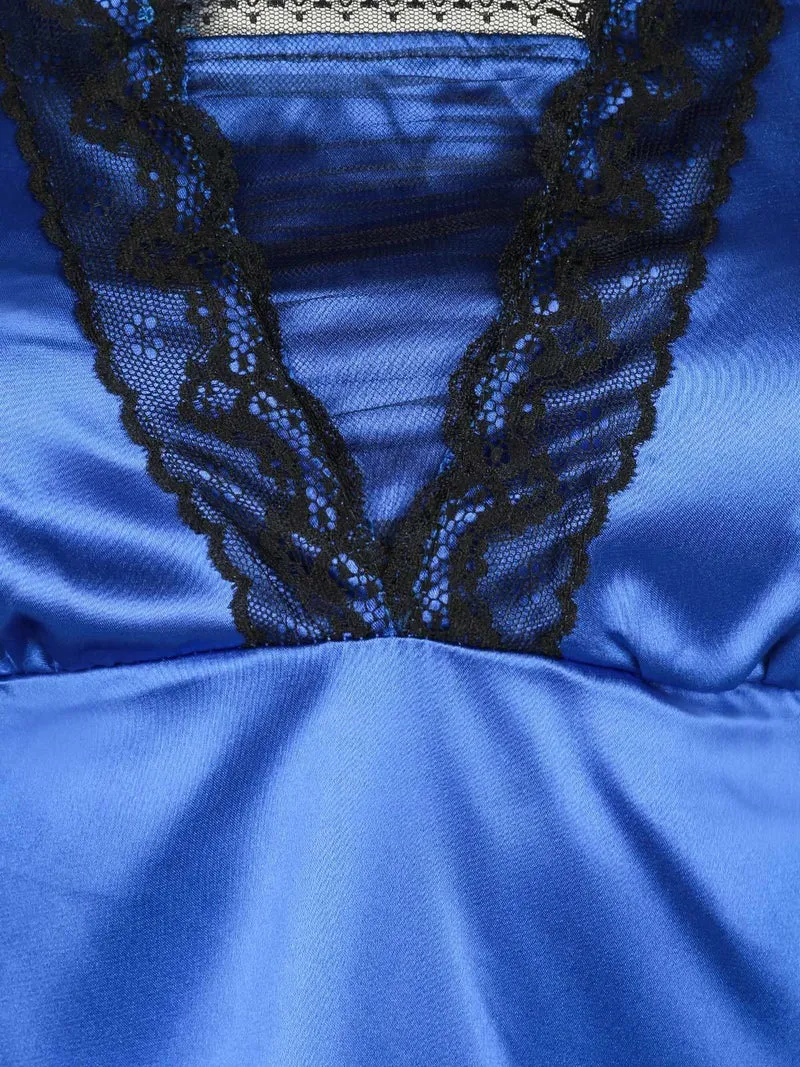 Babydoll in raso con pizzo + perizoma - bluette
