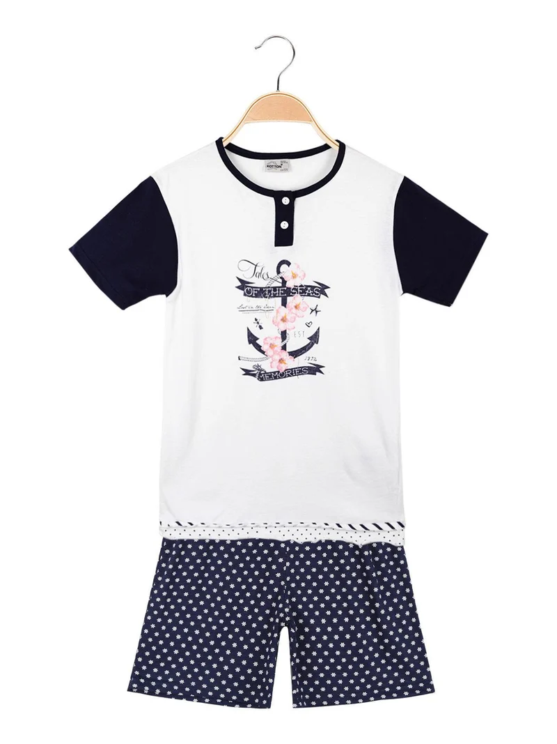 Pigiama corto in cotone da bambina - blu scuro