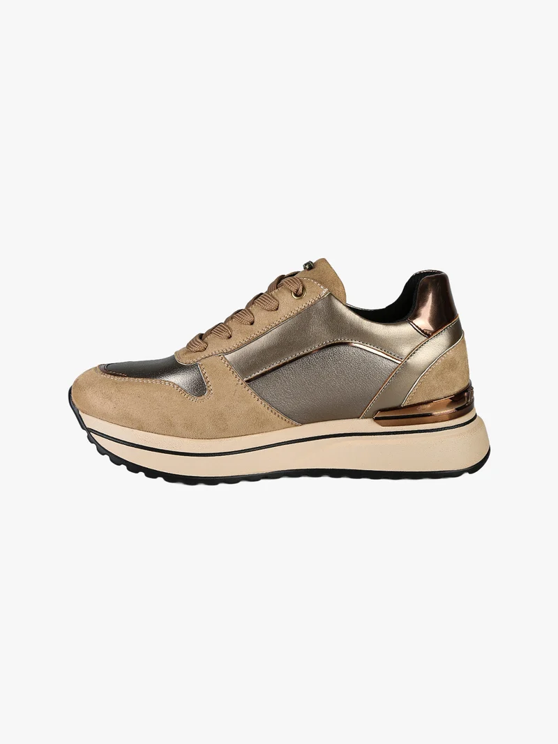 Sneakers donna stringate con platform e zip - marrone
