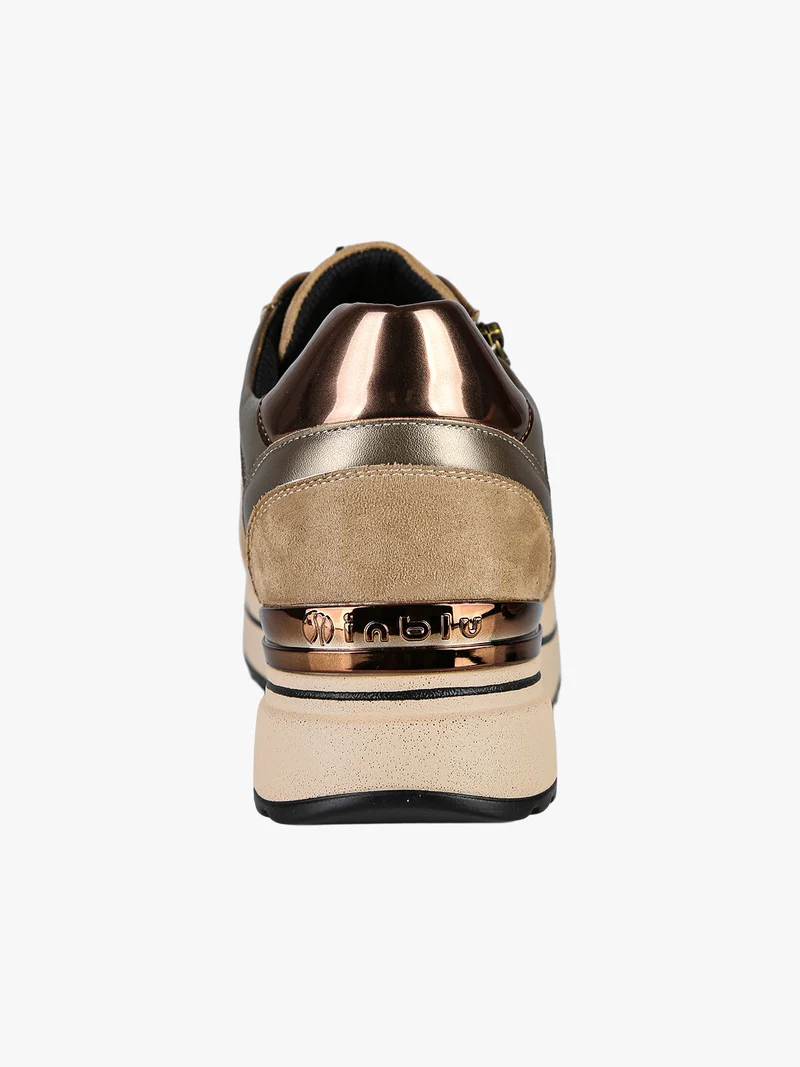 Sneakers donna stringate con platform e zip - marrone