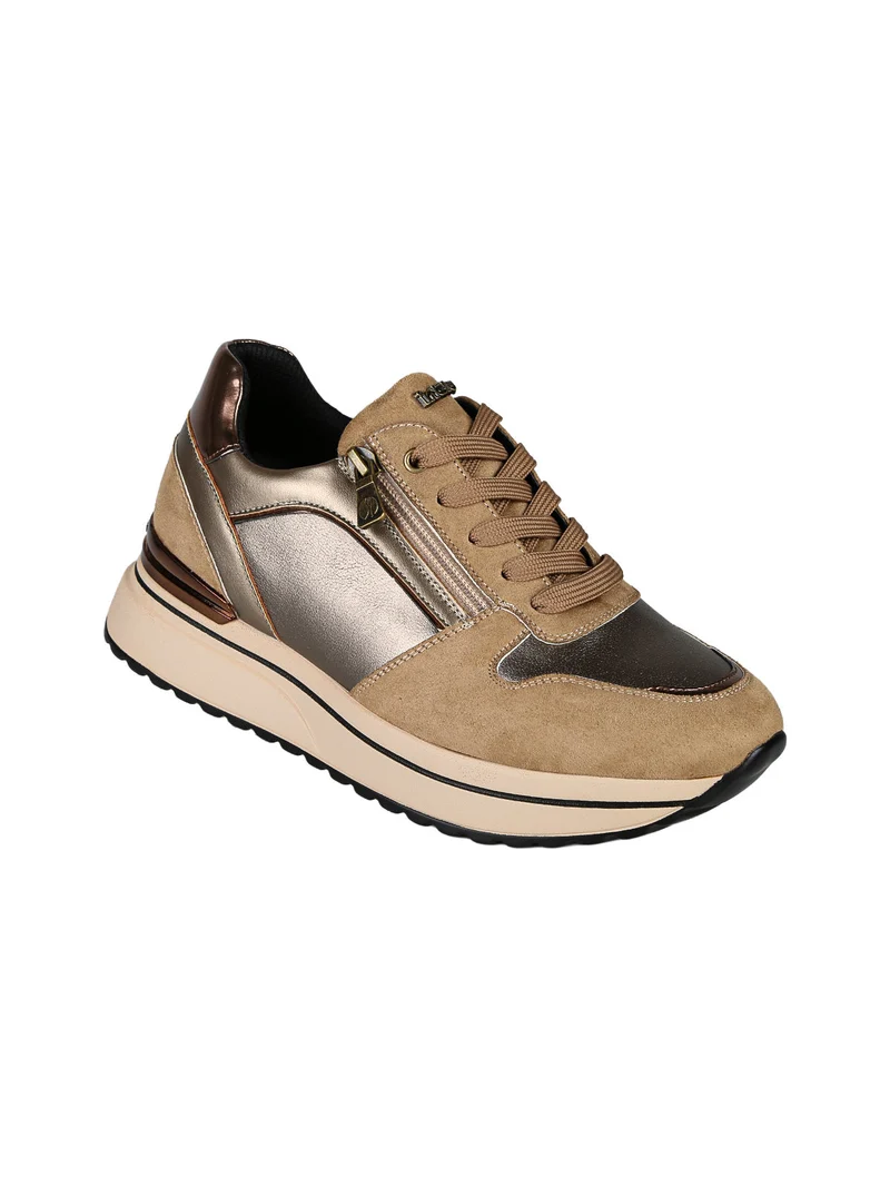 Sneakers donna stringate con platform e zip - marrone