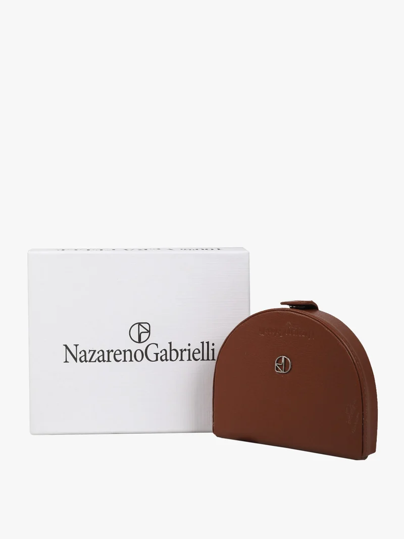 Portamonete slim in pelle con bottone - marrone