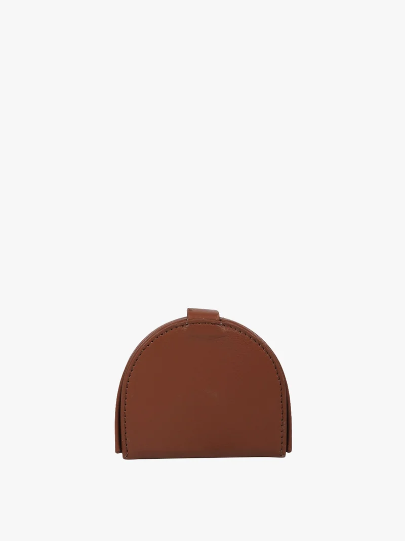 Portamonete slim in pelle con bottone - marrone
