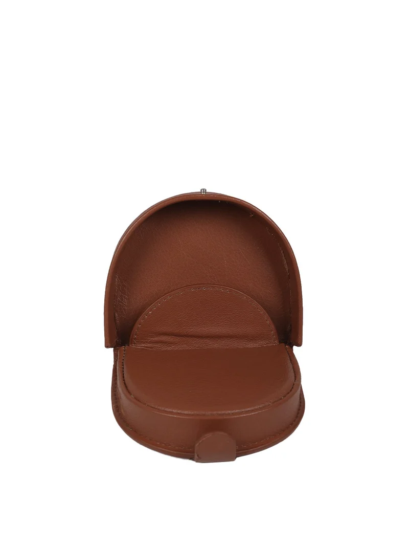 Portamonete slim in pelle con bottone - marrone
