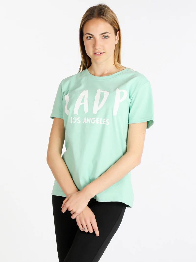 T-shirt manica corta donna con scritta - acqua marina