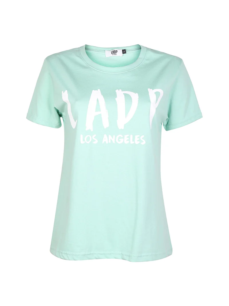 T-shirt manica corta donna con scritta - acqua marina