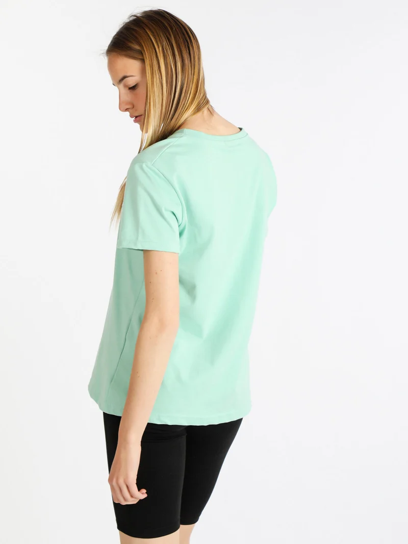 T-shirt manica corta donna con scritta - acqua marina