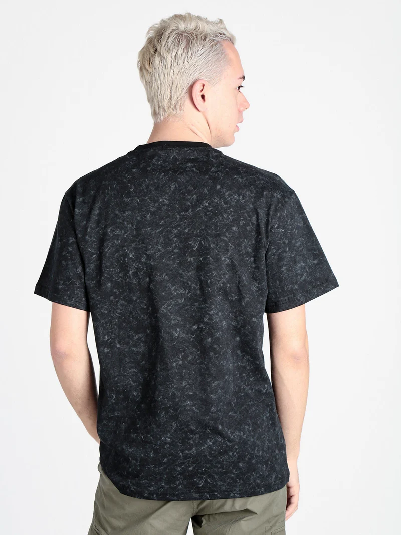 T-shirt girocollo da uomo in cotone con stampa - nero