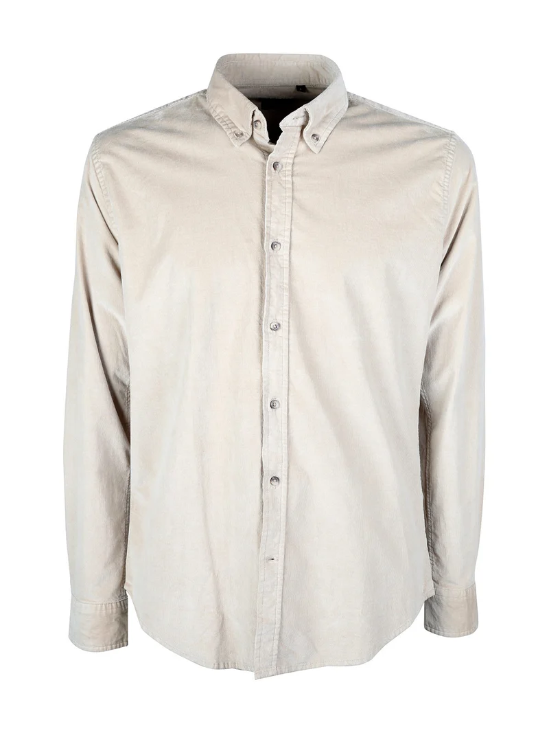 Camicia da uomo in velluto a maniche lunghe - khaki