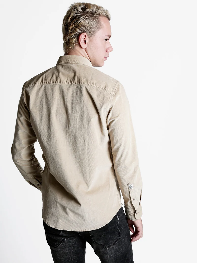 Camicia da uomo in velluto a maniche lunghe - khaki