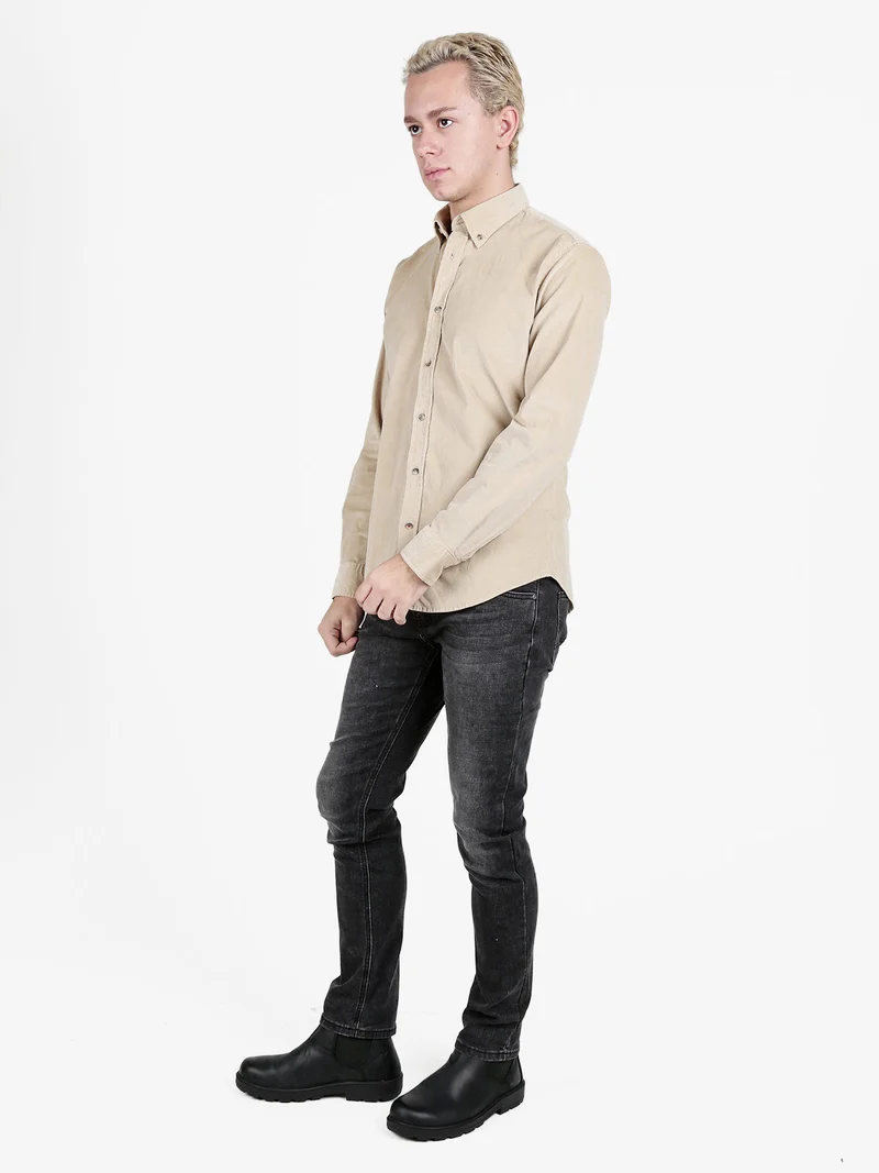 Camicia da uomo in velluto a maniche lunghe - khaki