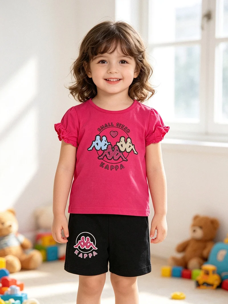 Completo corto da neonata 2 pezzi con t-shirt e shorts - fucsia