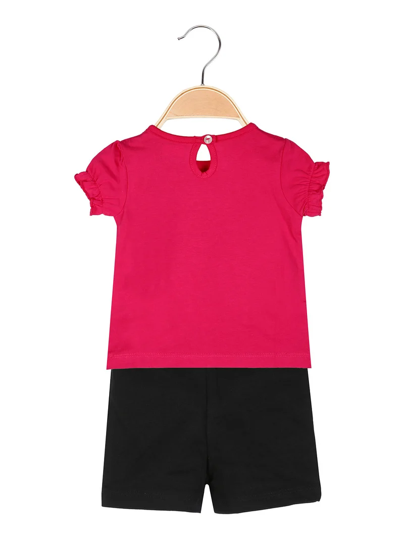 Completo corto da neonata 2 pezzi con t-shirt e shorts - fucsia