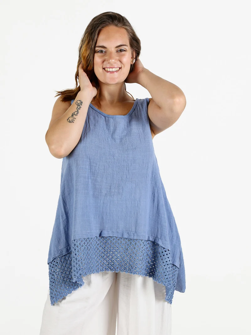 Top donna oversize in cotone - blu