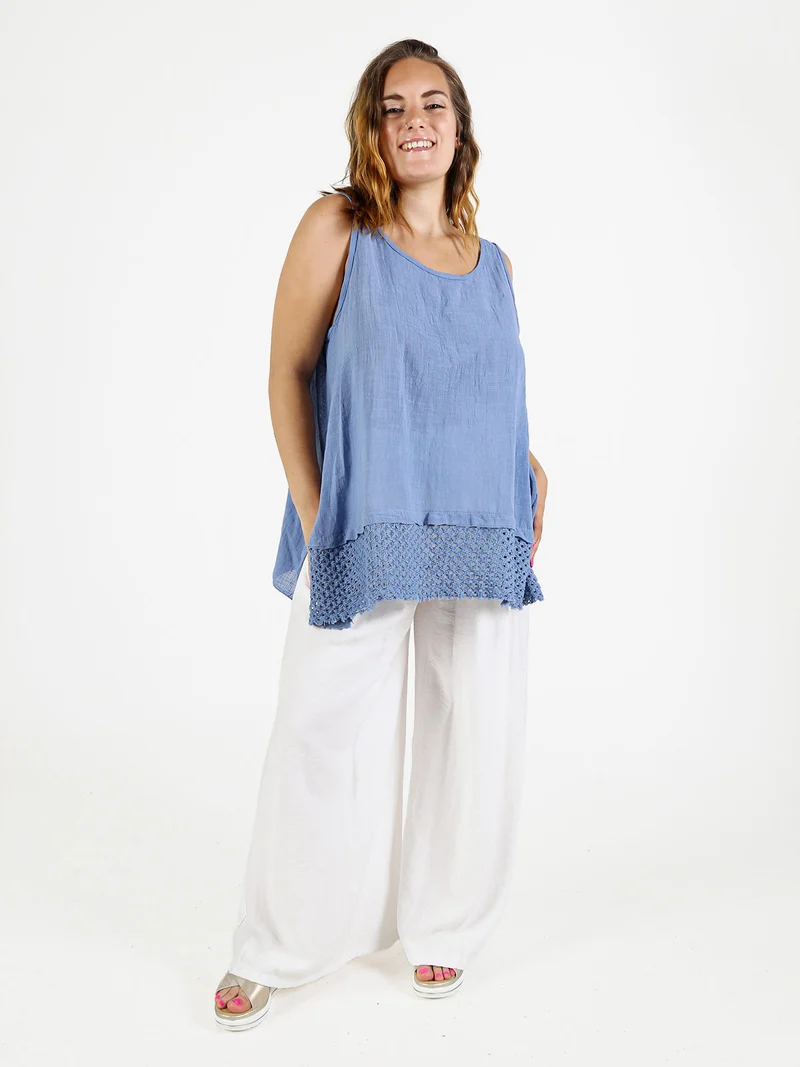 Top donna oversize in cotone - blu