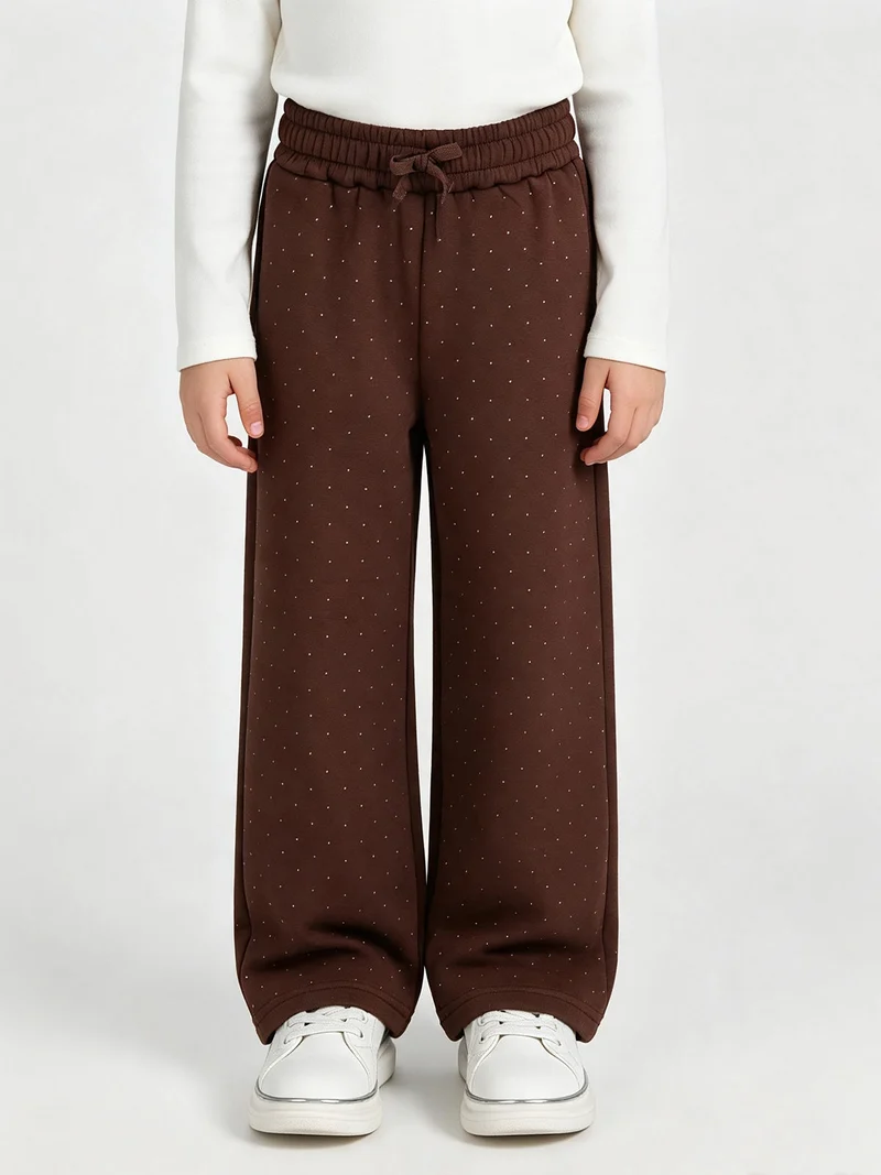 Pantaloni da bambina con mircro borchie e interno felpato - moro