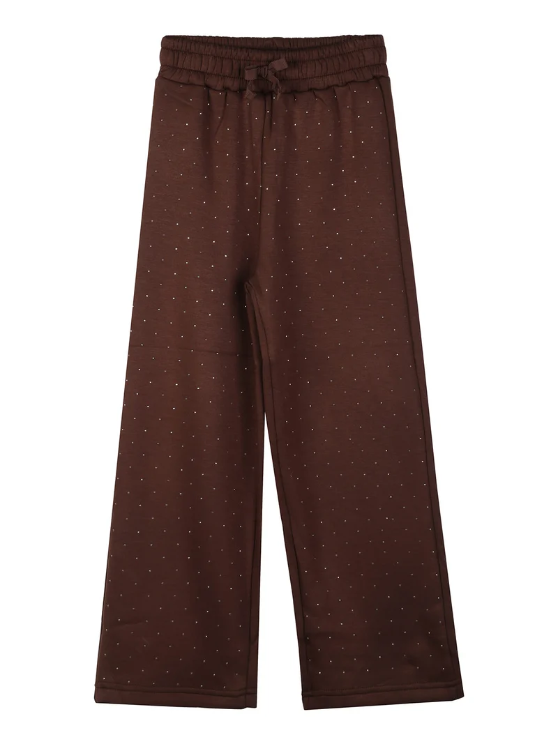 Pantaloni da bambina con mircro borchie e interno felpato - moro