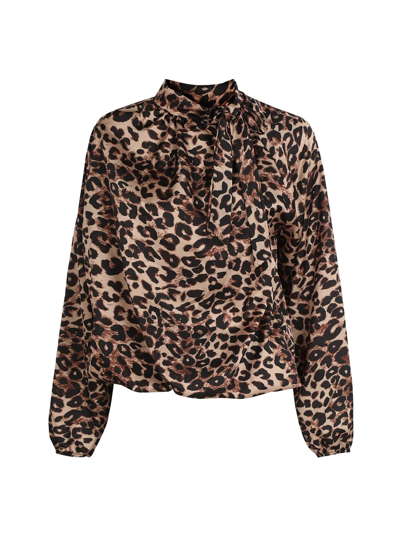 Camicetta donna animalier accollata - cammello