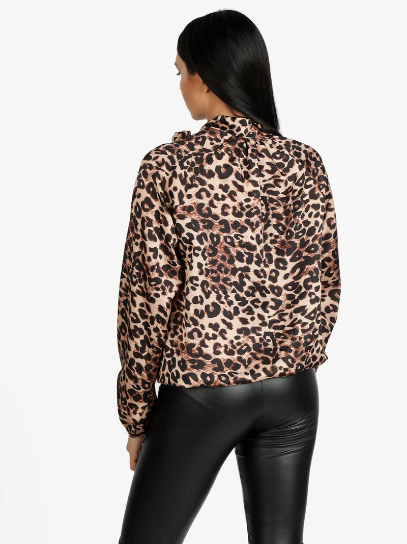 Camicetta donna animalier accollata - cammello